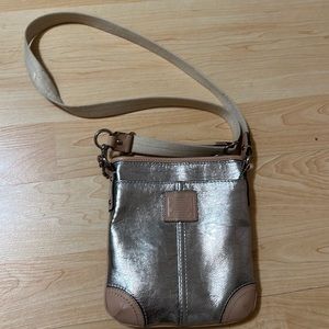 Coach Silver Metallic Crossbody with Tan Leather